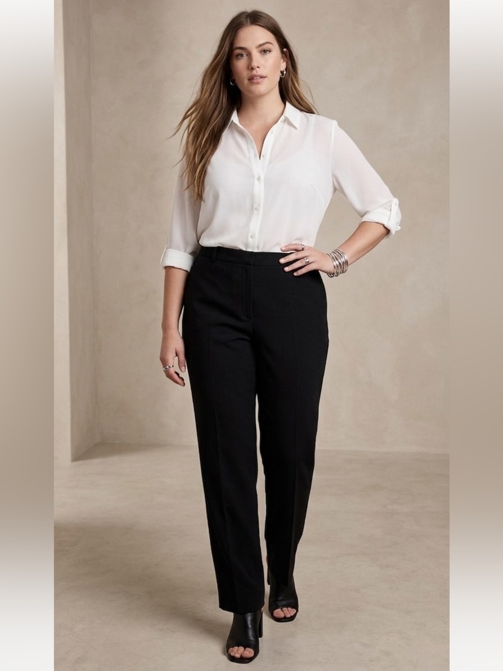 Pendleton 16W Black Virgin Wool Slacks High Rise Ankle Lined 34x28 Plus Crepe